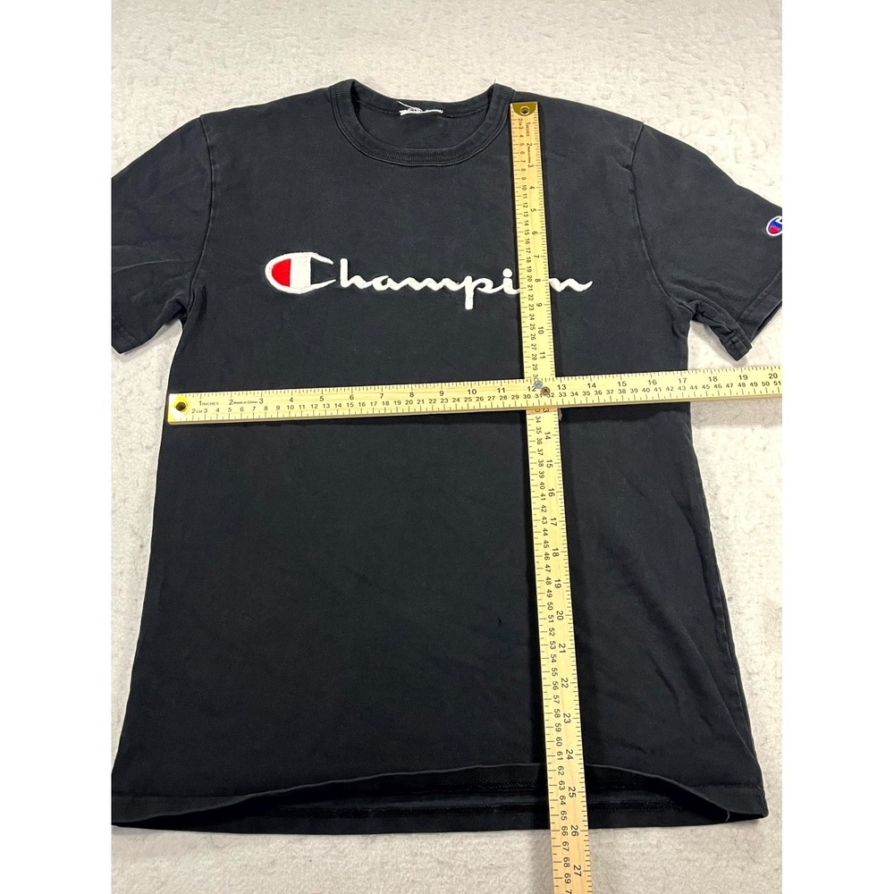 Y2K Champion T Shirt Men Small Black Embroidered Spellout Crew Neck Short Sleeve - Picture 3 of 9